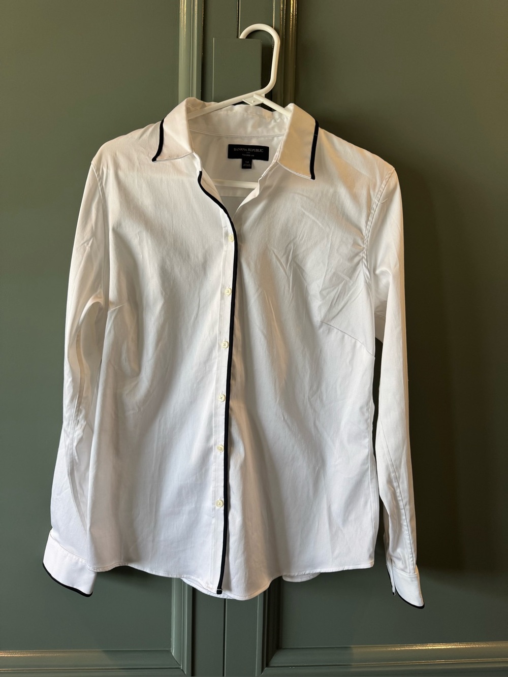 Banana Republic White Button Down Shirt with Black Trim - Size 14